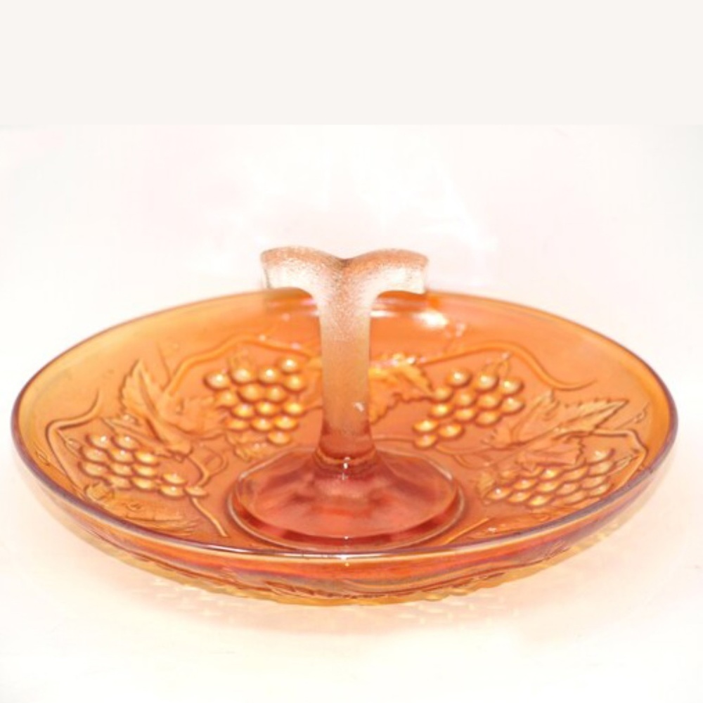Vintage Imperial Carnival Glass Grape Design Candy Dish, Serving Dish